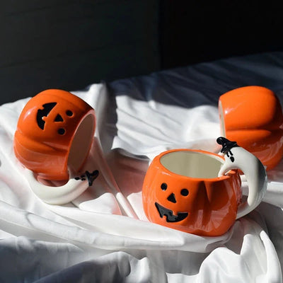 Coffee Mug Pumpkin-Shaped Ceramic Ghost Handle