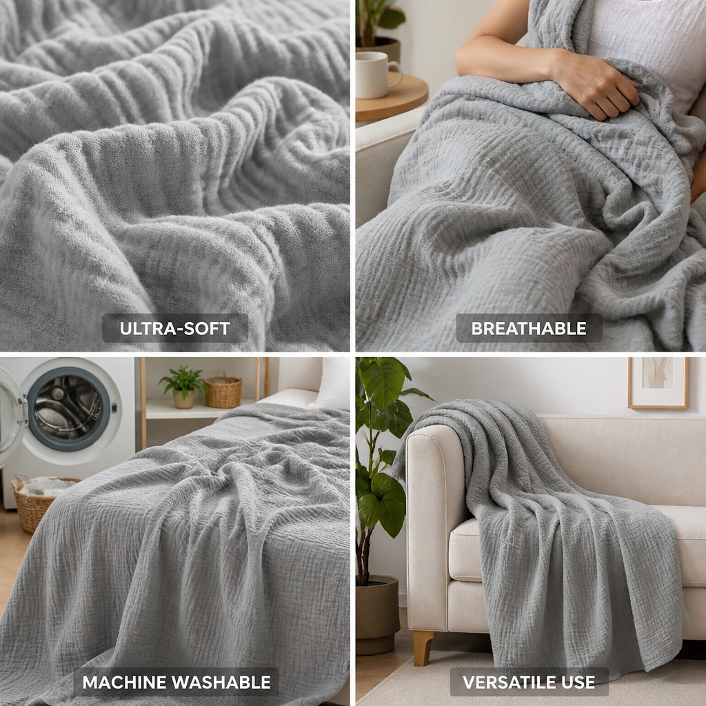 Cotton Blanket Four-Layer Gauze Ultra-Soft Lightweight & Breathable