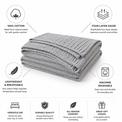 Cotton Blanket Four-Layer Gauze Ultra-Soft Lightweight & Breathable