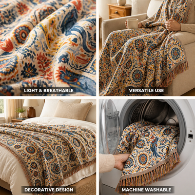 Cotton Blanket Lightweight Double Gauze Floral & Bird Print