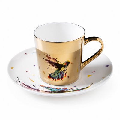 Cup & Saucer Set Anamorphic Mirror-Glaze High-Fired Porcelain