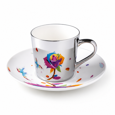 Cup & Saucer Set Anamorphic Mirror-Glaze High-Fired Porcelain