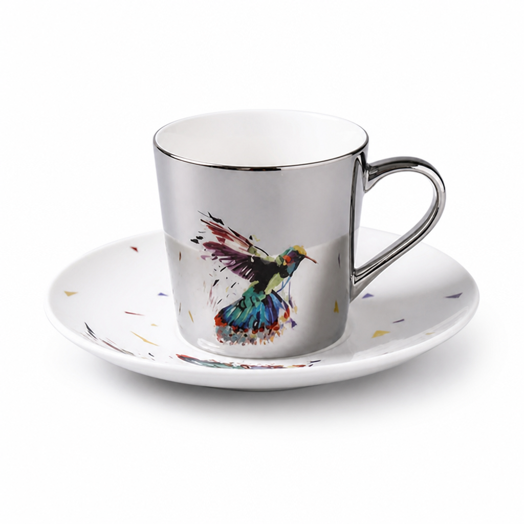 Cup & Saucer Set Anamorphic Mirror-Glaze High-Fired Porcelain