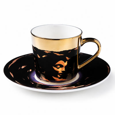 Cup & Saucer Set Anamorphic Mirror-Glaze High-Fired Porcelain