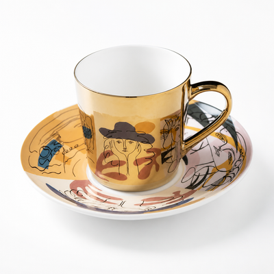 Cup & Saucer Set Anamorphic Mirror-Glaze High-Fired Porcelain