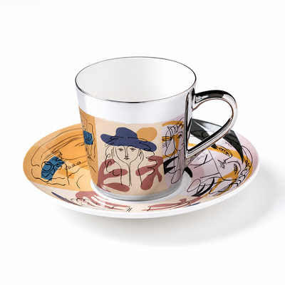 Cup & Saucer Set Anamorphic Mirror-Glaze High-Fired Porcelain