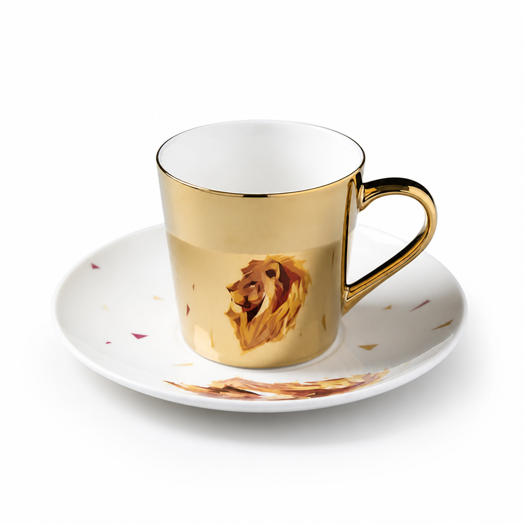Cup & Saucer Set Anamorphic Mirror-Glaze High-Fired Porcelain