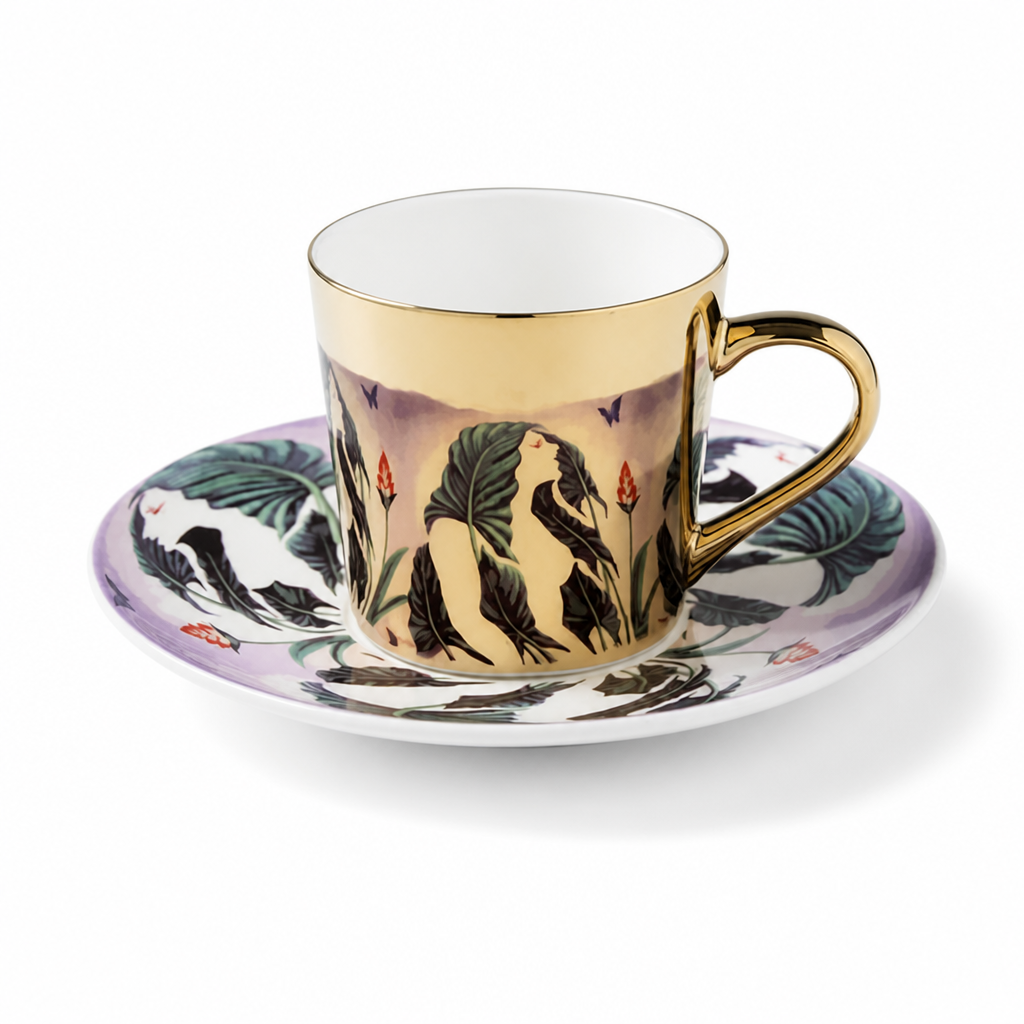 Cup & Saucer Set Anamorphic Mirror-Glaze High-Fired Porcelain