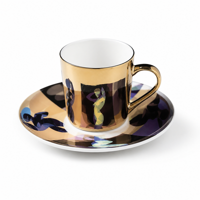 Cup & Saucer Set Anamorphic Mirror-Glaze High-Fired Porcelain