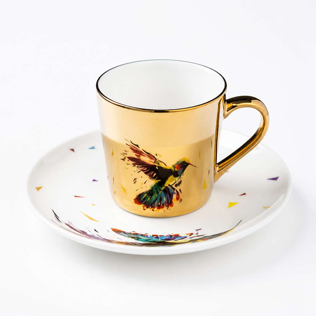Cup & Saucer Set Anamorphic Mirror-Glaze High-Fired Porcelain