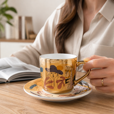 Cup & Saucer Set Anamorphic Mirror Glaze Porcelain 250ml