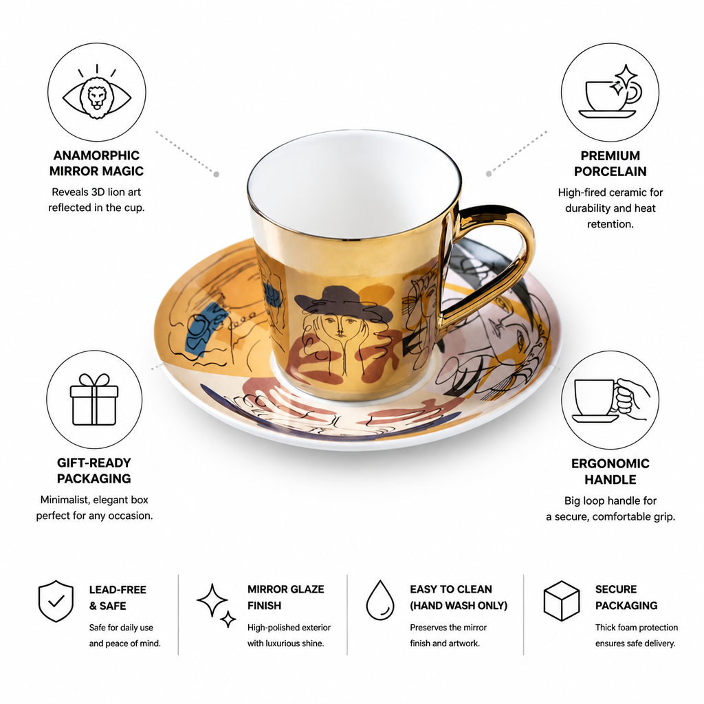 Cup & Saucer Set Anamorphic Mirror Glaze Porcelain 250ml