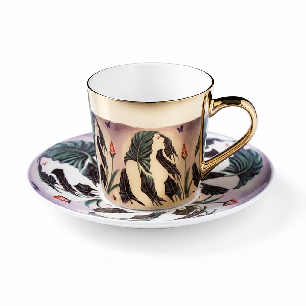 Cup & Saucer Set Anamorphic Mirror Glaze Porcelain 250ml