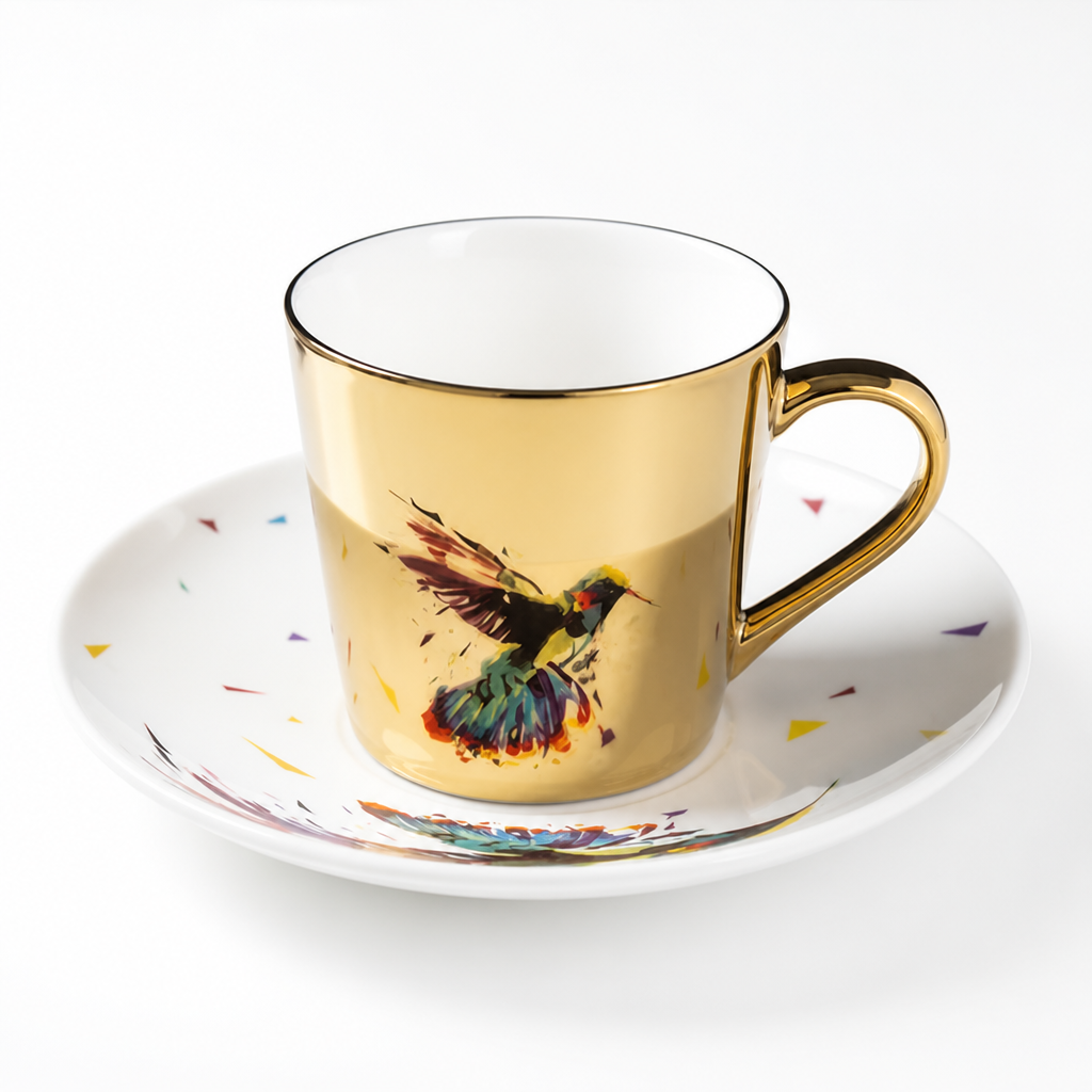 Cup & Saucer Set Anamorphic Mirror Glaze Porcelain 250ml