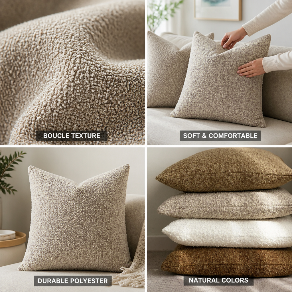 Cushion Cover Bouclé Texture Soft Polyester