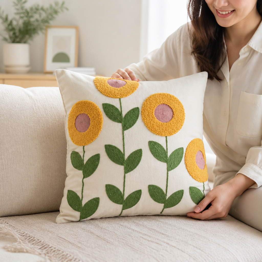 Cushion Cover Plant Pattern Microfibre & Cotton 45x45cm