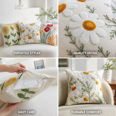 Cushion Cover Plant Pattern Microfibre & Cotton 45x45cm