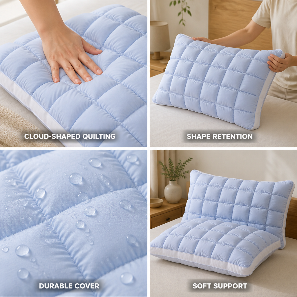 Decorative Pillow Cloud-Quilted Polyester Cover & Cotton-Blend Fill