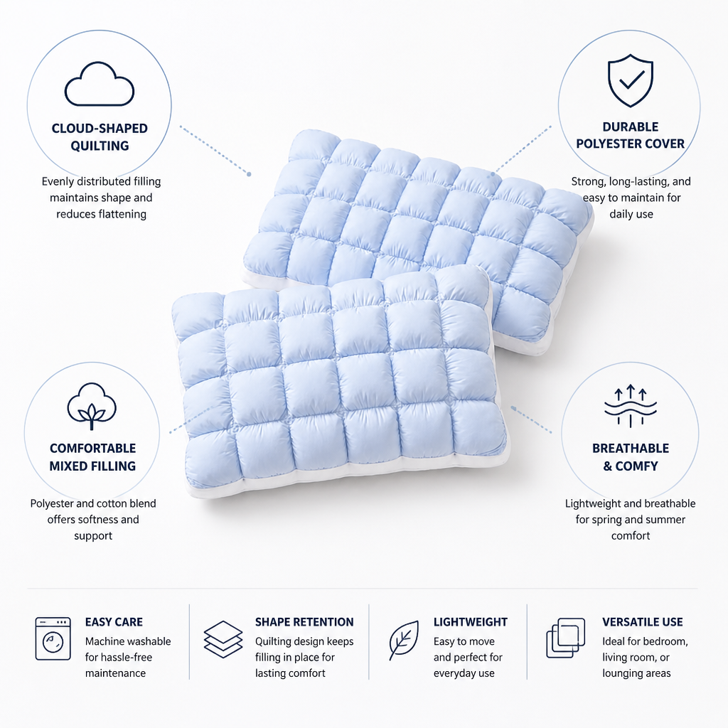Decorative Pillow Cloud-Quilted Polyester Cover & Cotton-Blend Fill