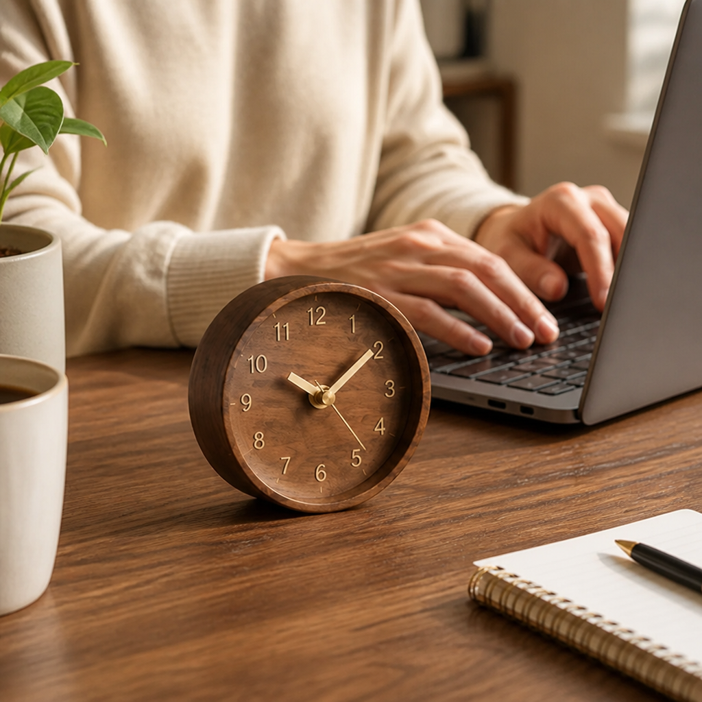 Desk Clock Silent Movement Japanese Black Walnut