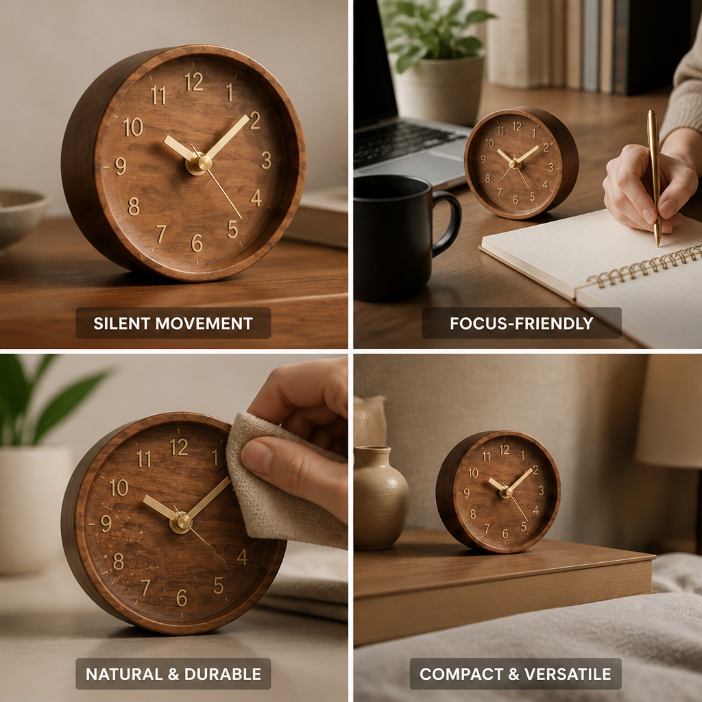 Desk Clock Silent Movement Japanese Black Walnut