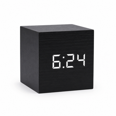 Digital LED Clock Wooden Frame Time & Temperature