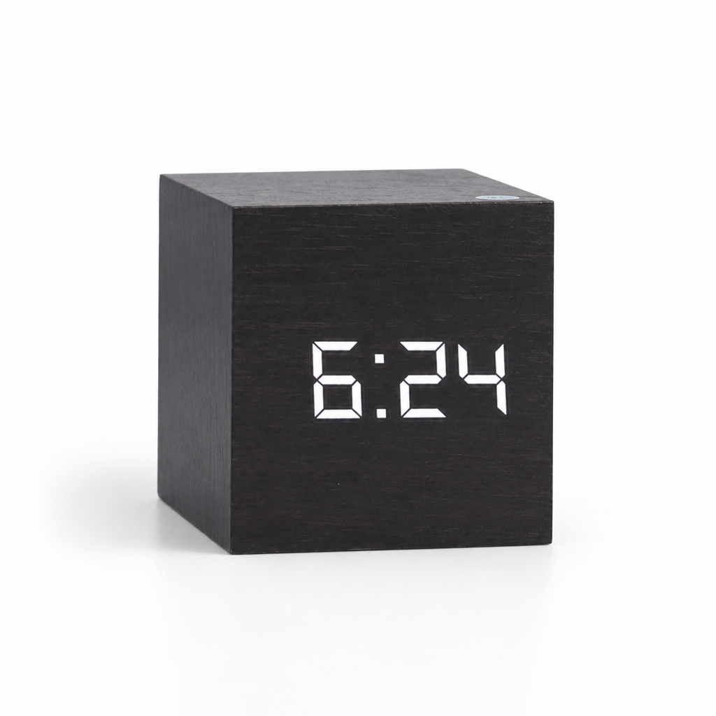 Digital LED Clock Wooden Frame Time & Temperature