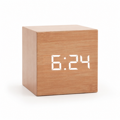 Digital LED Clock Wooden Frame Time & Temperature