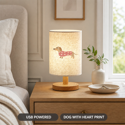Dog With Heart Print Table Lamp