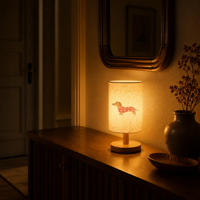 Dog With Heart Print Table Lamp