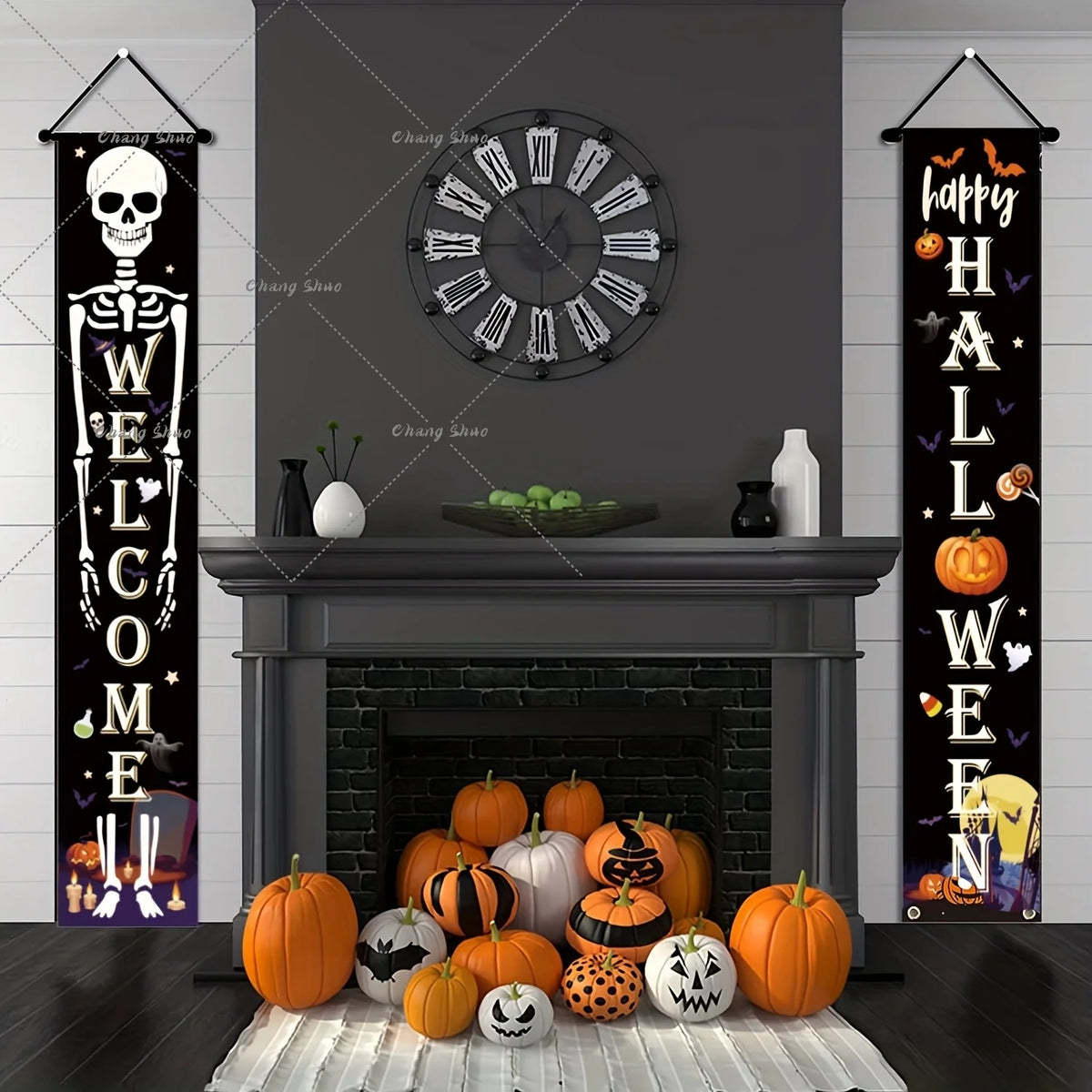 Door Curtain Pre-Assembled Felt Pumpkin & Ghost