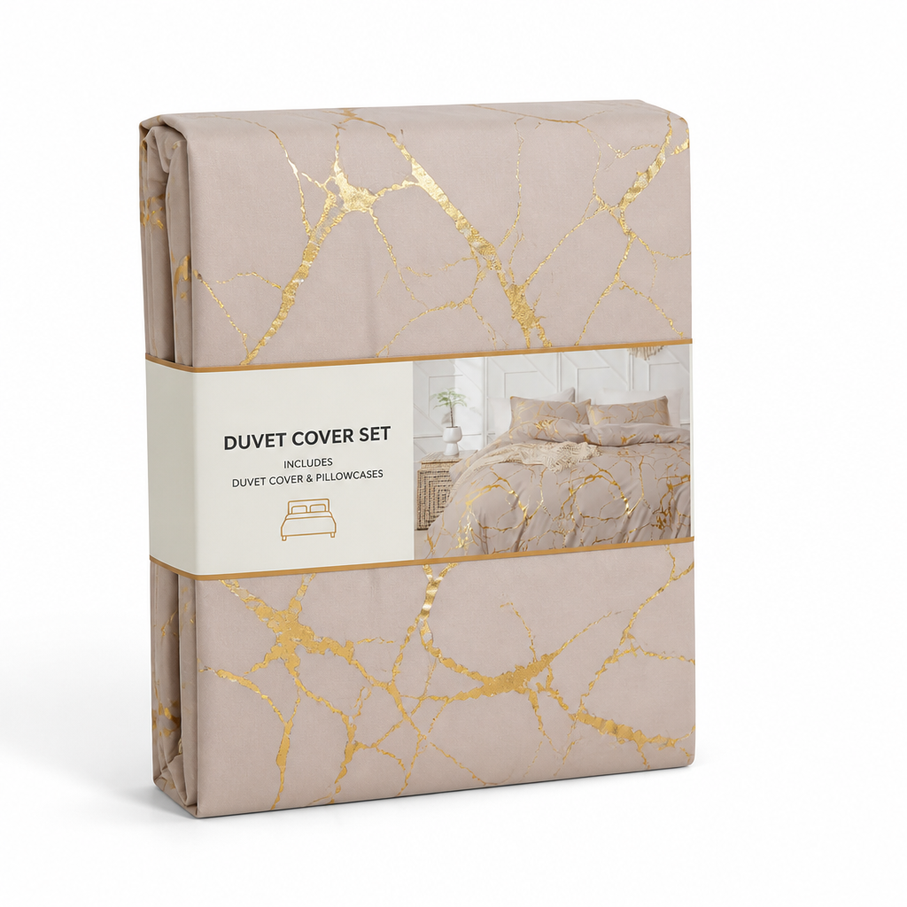 Duvet Cover Marble Pattern Silky Polyester Includes Pillowcases