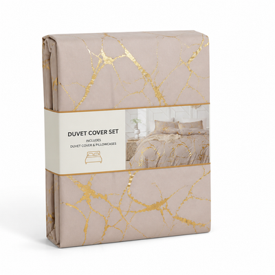 Duvet Cover Marble Pattern Silky Polyester Includes Pillowcases