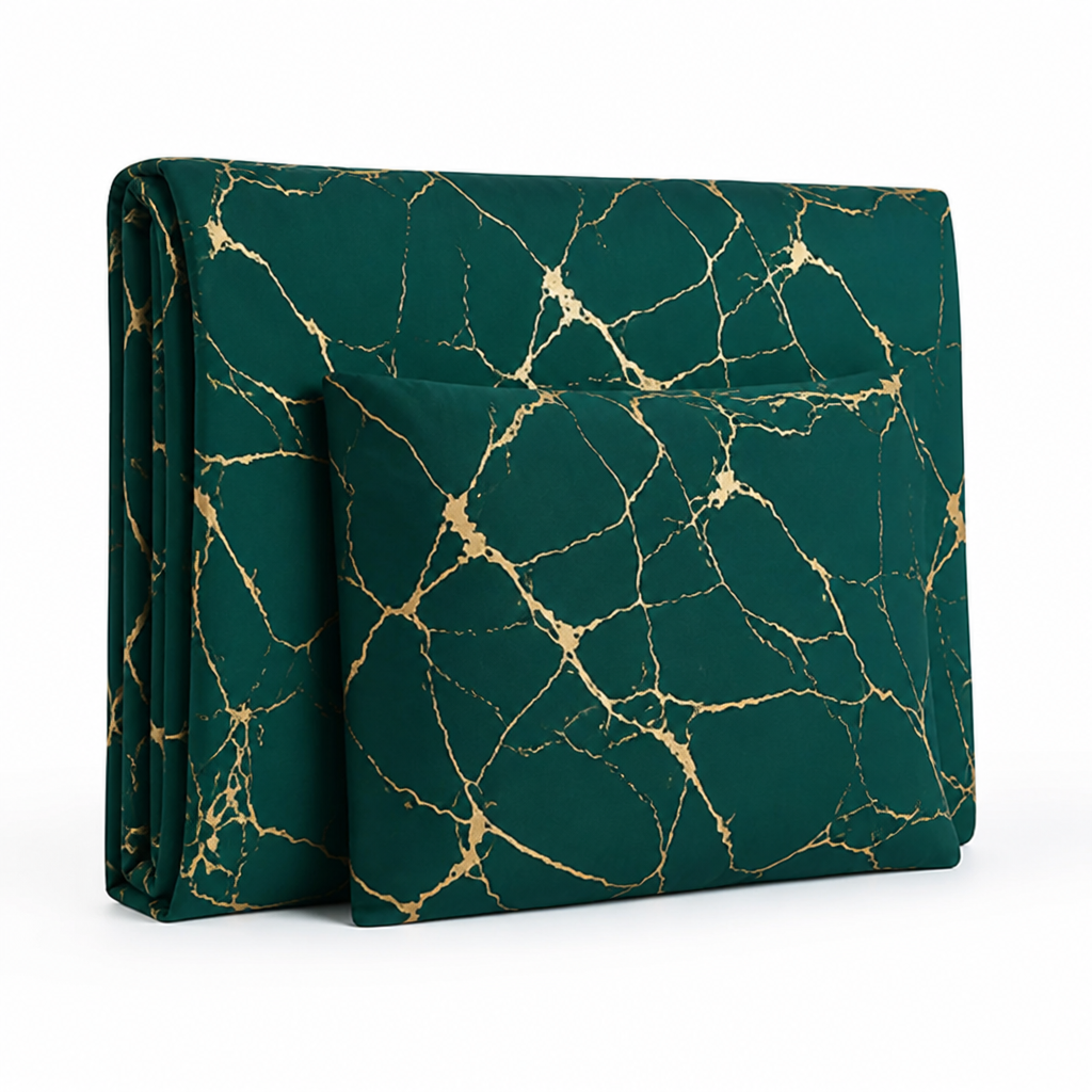 Duvet Cover Marble Pattern Silky Polyester Includes Pillowcases