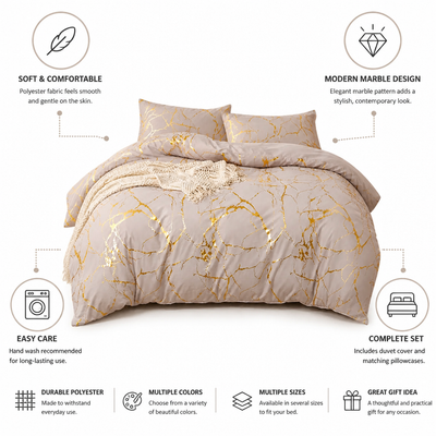 Duvet Cover Marble Pattern Silky Polyester Includes Pillowcases