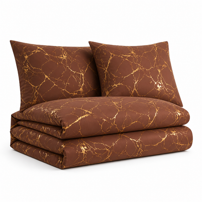Duvet Cover Marble Pattern Silky Polyester Includes Pillowcases
