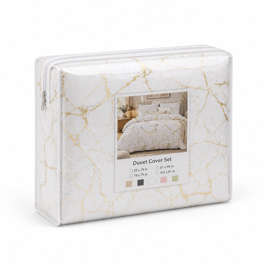 Duvet Cover Marble Pattern Silky Polyester Includes Pillowcases
