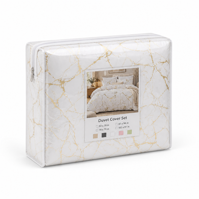 Duvet Cover Marble Pattern Silky Polyester Includes Pillowcases