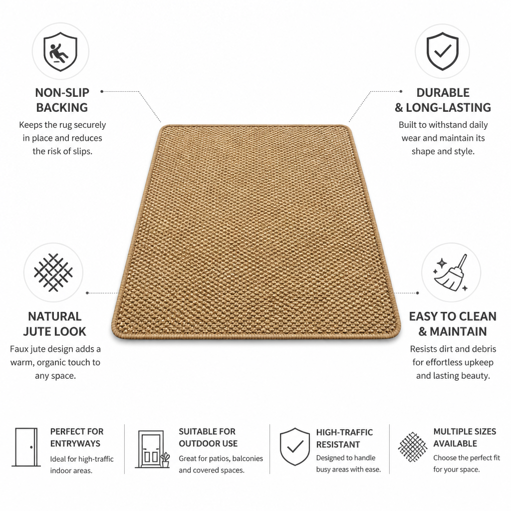 Entrance Rug Faux Jute Non-Slip Backing