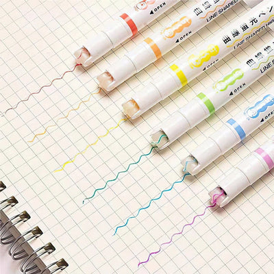 Fiber-Tip Pen Set Patterned Tips Six Colors