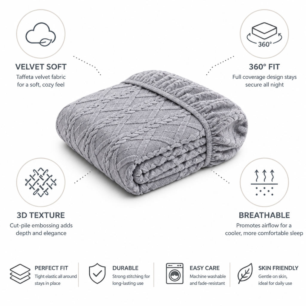 Fitted Sheet Velvet 3D Texture 360° Fit