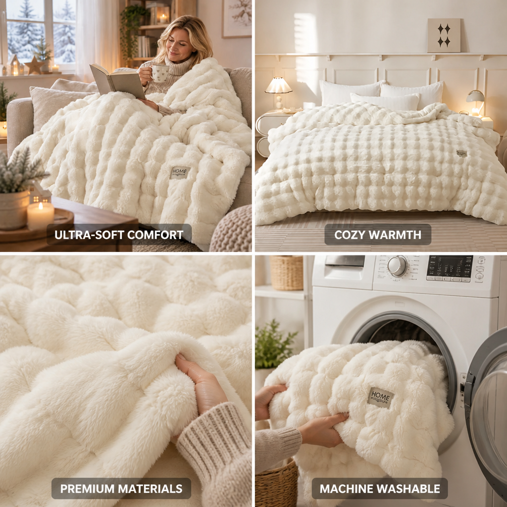 Fleece Blanket Ultra-Soft Rabbit & Milk Velvet Machine Washable