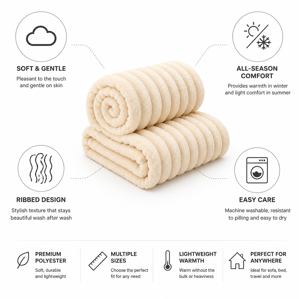 Fleece Throw Blanket Ribbed Texture & Machine Washable