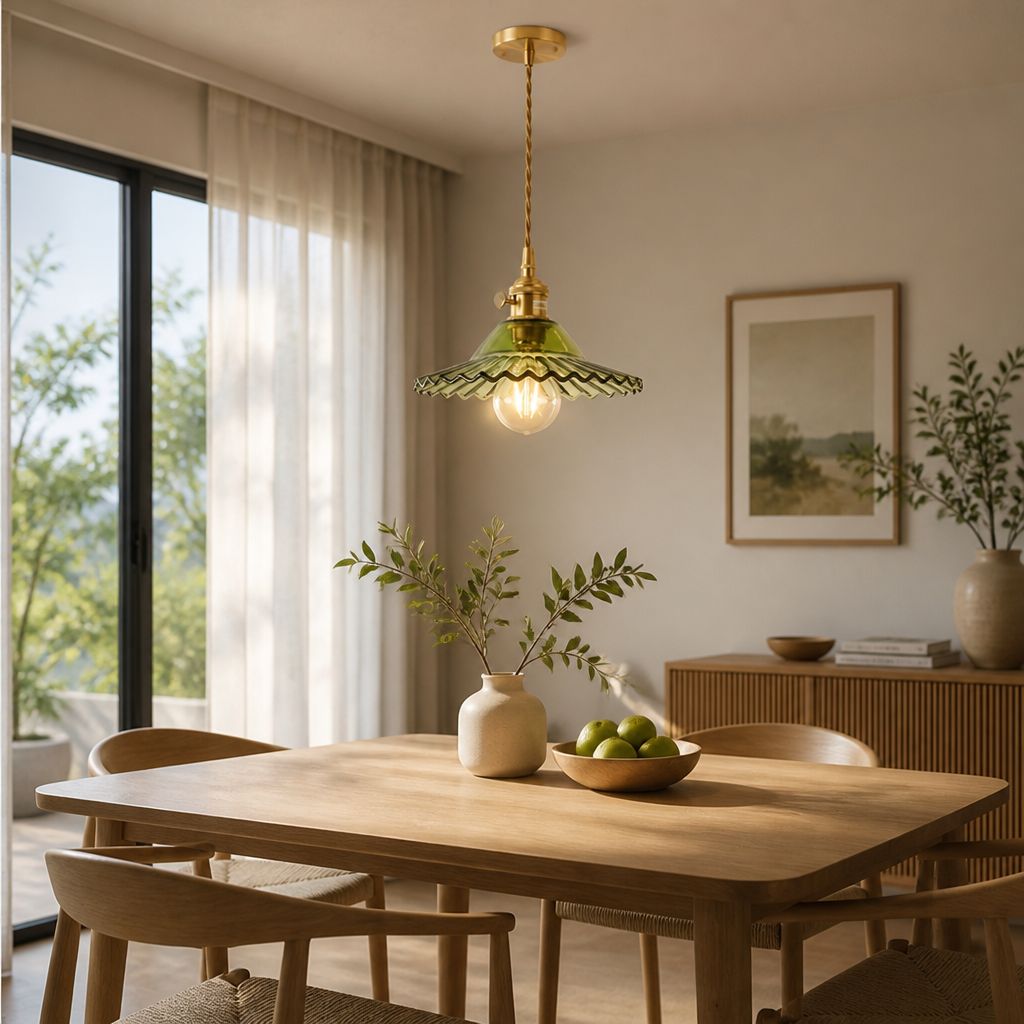 French Glass Pleated Shade Pendant Light