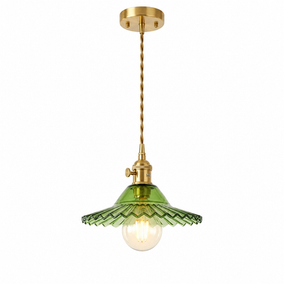 French Glass Pleated Shade Pendant Light