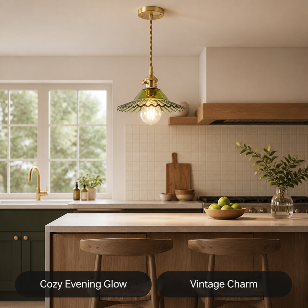 French Glass Pleated Shade Pendant Light