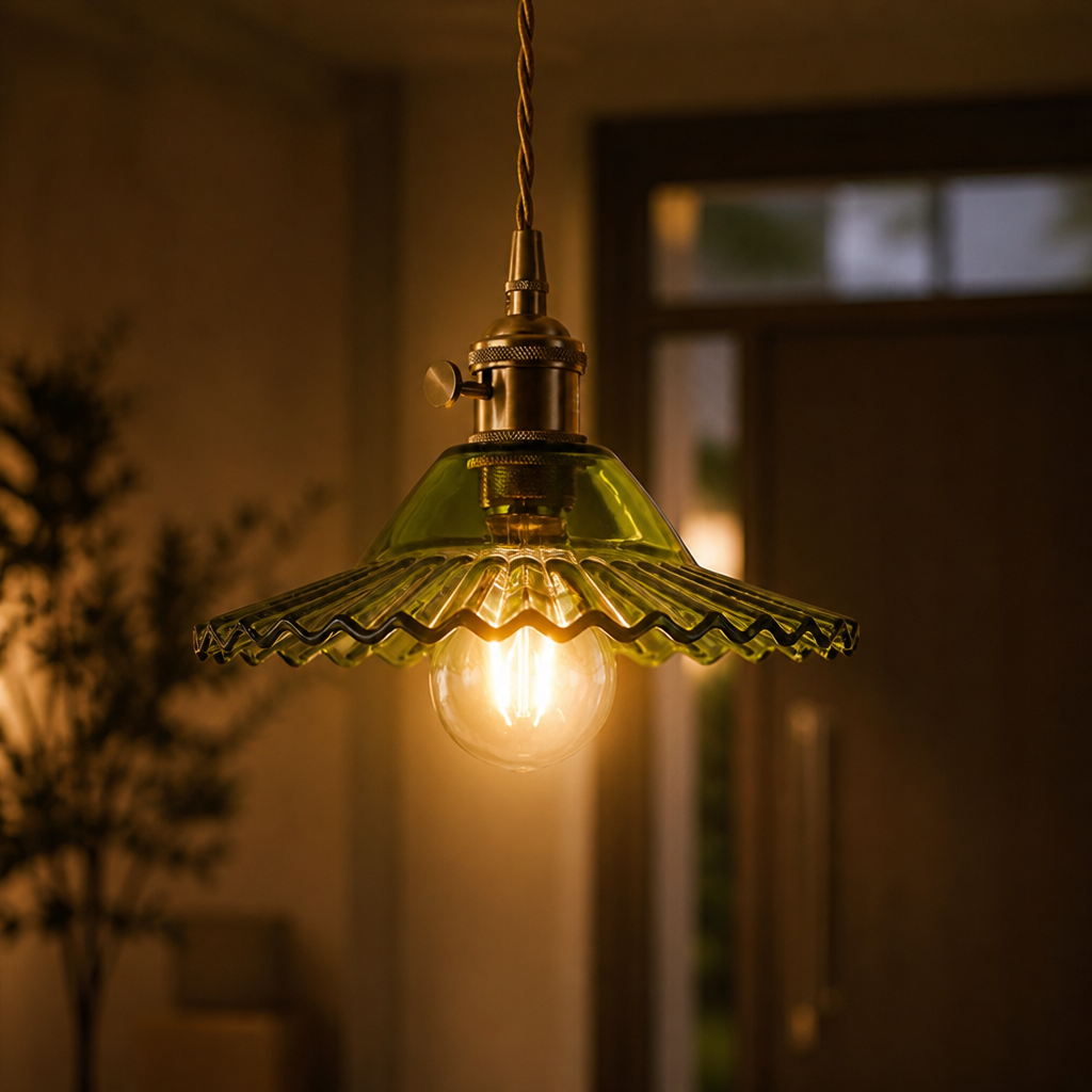 French Glass Pleated Shade Pendant Light