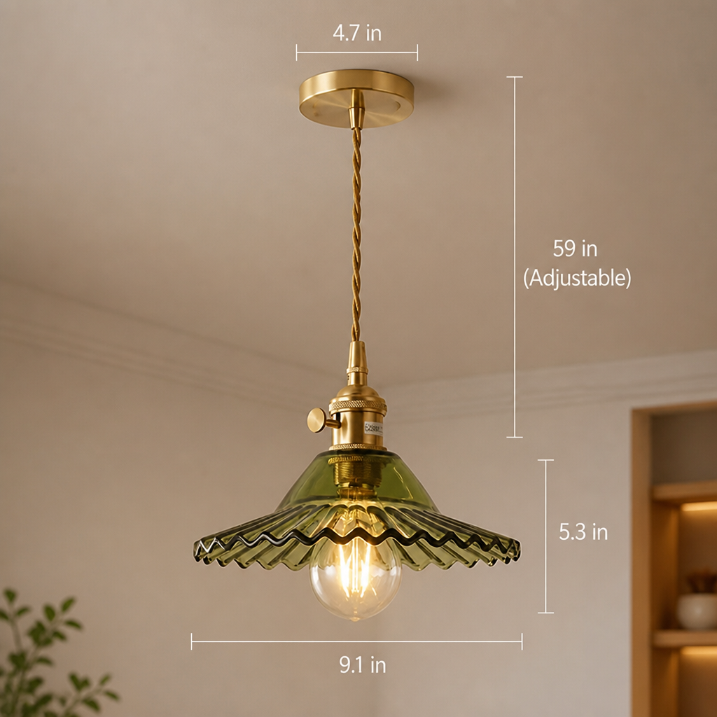 French Glass Pleated Shade Pendant Light