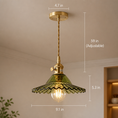 French Glass Pleated Shade Pendant Light