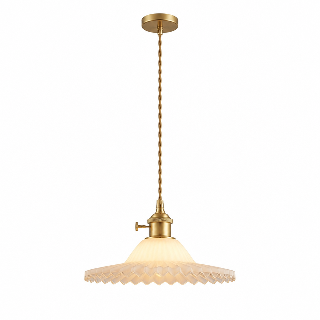 French Glass Pleated Shade Pendant Light